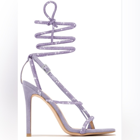 Miss Lola | Embellished Lace Up High Heels-Lavender Suede | Size 7 - Picture 7 of 7